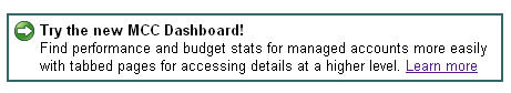 Google AdWords New MCC Dashboard Notification